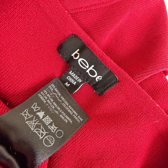 Bebe Bandage Dress Off Shoulder Red Scarlet Sz M Cherry girl Glam Preppy core - Picture 5 of 15